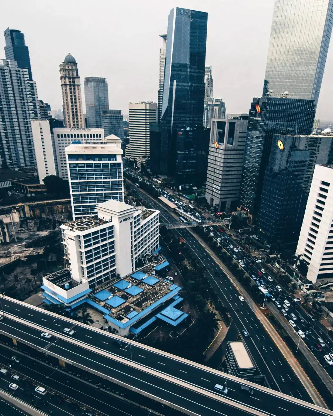Vista dell'edificio di Giacarta dal cielo