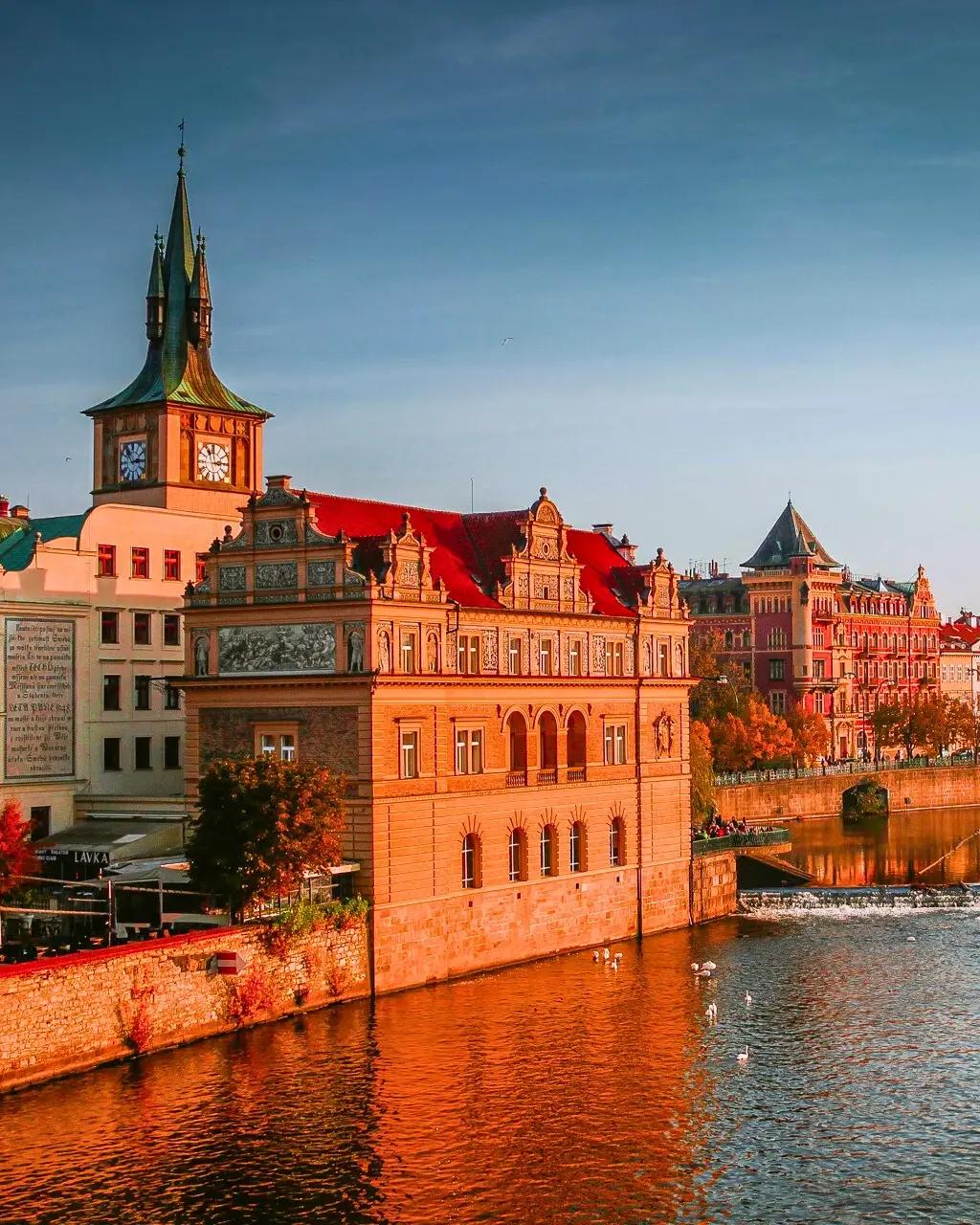 Sunset view of Prague city