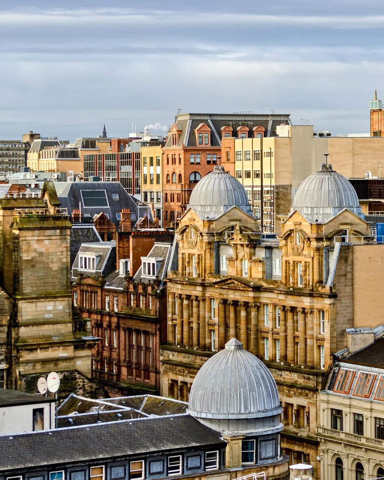 A view of the Glasgow city skyline with its Victorian buildings